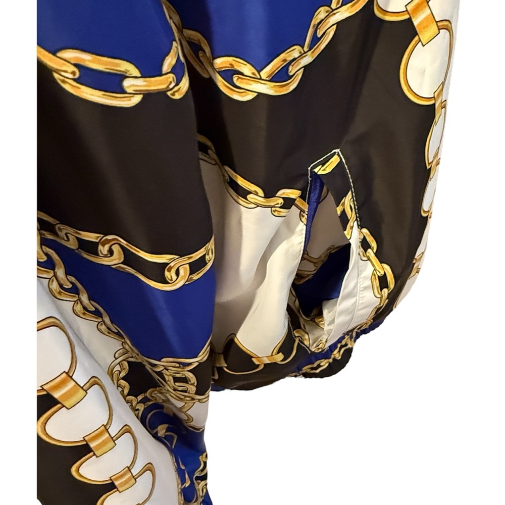 Forever 21 Chain Print Bomber Jacket - Blue, Black, Gold - Picture 4 of 7